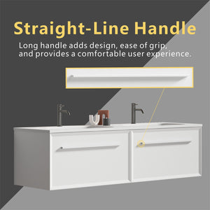 U052-Nevia60W-206 Nevia Bathroom Vanity With Automatic LED Drawer Light, Wall Mounted Bathroom Vanity With Integrated Solid Surface Sink, Without Drain - Snow White by Couch.com