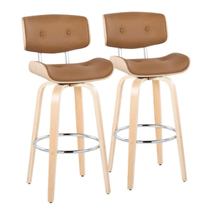 Lombardi - Mid Century Modern Fixed Height Barstool With Swivel With Round Footrest (Set of 2) by Couch.com