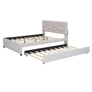 Upholstered Platform Bed With Brick Pattern Headboard And Twin Long Size Trundle by Couch.com