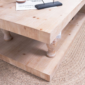 Rustic Solid Wood Coffee Table with Open Shelf – 47.2"