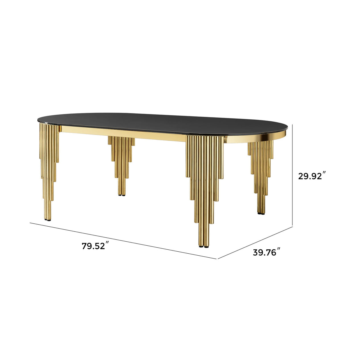 Glass Top Oval Dining Table With Gold Stainless Steel Base For 8 Seats - Gold / Black by Couch.com