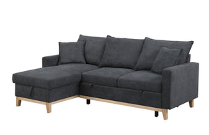 Colton - Woven Reversible Sleeper Sectional Sofa With Storage Chaise - Dark Gray by Couch.com