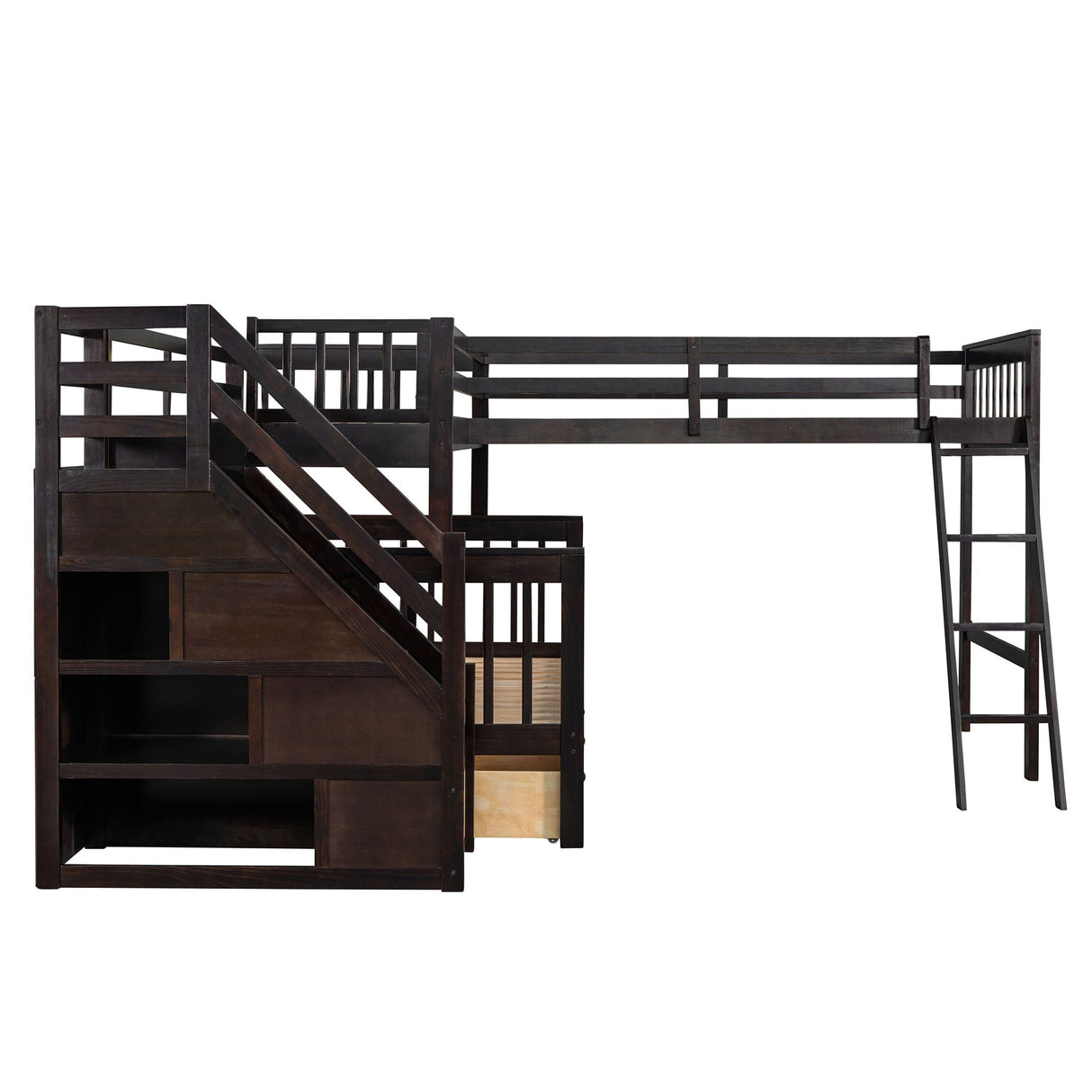 Solid L Shaped Bunk Bed With 3 Drawers, Ladder And Staircase by Couch.com
