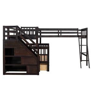Solid L Shaped Bunk Bed With 3 Drawers, Ladder And Staircase by Couch.com