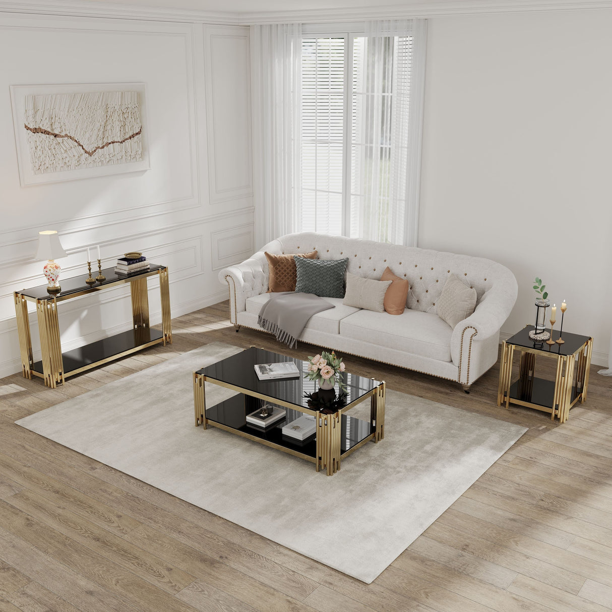 Square End Table With Tempered Glass Top For Living Room by Couch.com