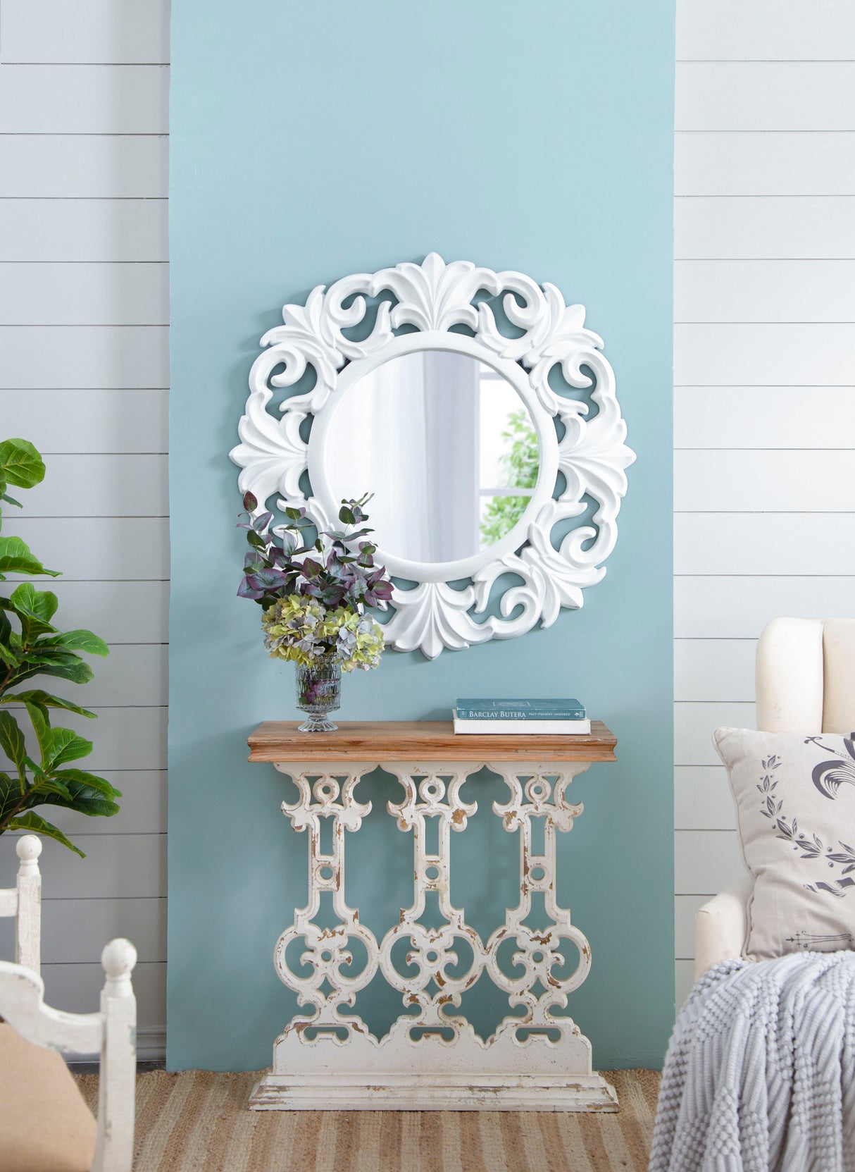 Classic Vintage Wash Console Table With Wood Top - Brown / Antique White by Couch.com