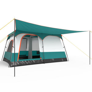 6-8 Person Camping Tent with Double Rooms and 2 Doors-Green