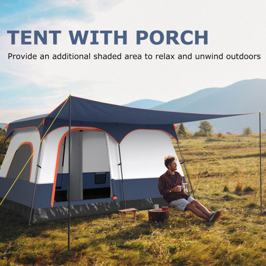 6-8 Person Camping Tent with Double Rooms and 2 Doors-Navy
