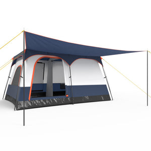 6-8 Person Camping Tent with Double Rooms and 2 Doors-Navy