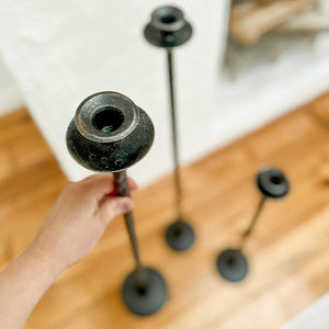 Tall Hand-Forged Cast Iron Floor Candle Holders, Set of 3