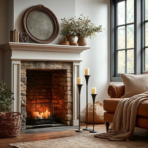 Tall Flared Black Iron Candle Holders, Set of 3