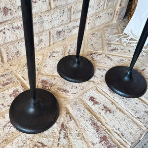Tall Flared Black Iron Candle Holders, Set of 3