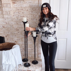 Tall Flared Black Iron Candle Holders, Set of 3