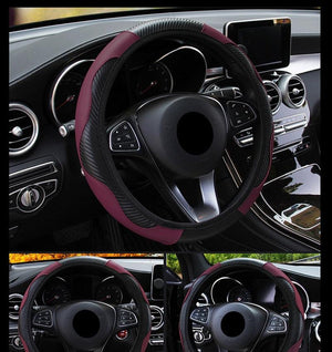 Car Steering Wheel Cover Breathable Anti Slip PU Leather Steering Covers Suitable 37-38cm Auto Decoration Carbon Fiber Thread Leather Steering Wheel Cover Heavy Duty Pure Cowhide Steering Wheel Cover, Genuine Leather Steering Wheel Cover