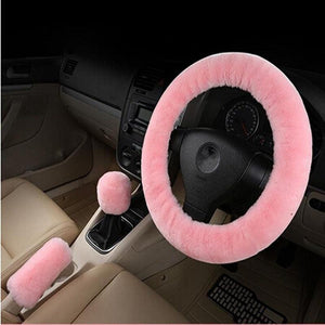 Car Steering Wheel Elastic Long Microfiber Plush Steering Wheel Cover Gearshift Handbrake Cover Protector Decoration Warm Super Thick Plush Collar Soft Car Steering Wheel Cover Decoration Warm Super Thick Plush Collar Soft Black Pink Women Man