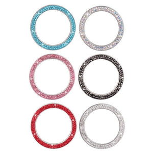 Cars One-Key Engine Start Stop Ignition Push Button Switch Cover Decorative Rhinestone Diamond Crystal Ring Car Parts Push to Start Button Cover Crystal Rhinestone Car Ring Emblem Sticker Bling Accessories for Women