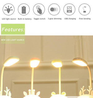 Cartoon Desk Lamp Eye Protection Energy-saving Reading Lamp USB Charging Sleeping Night Light LED Table Lamp for Kids Cute Study Lamps for Bedroom Décor
