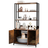 Cat Litter Box Enclosure with Storage and 3-tier Shelves-Rustic Brown