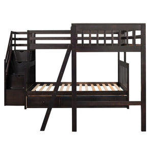 Solid L Shaped Bunk Bed With 3 Drawers, Ladder And Staircase by Couch.com