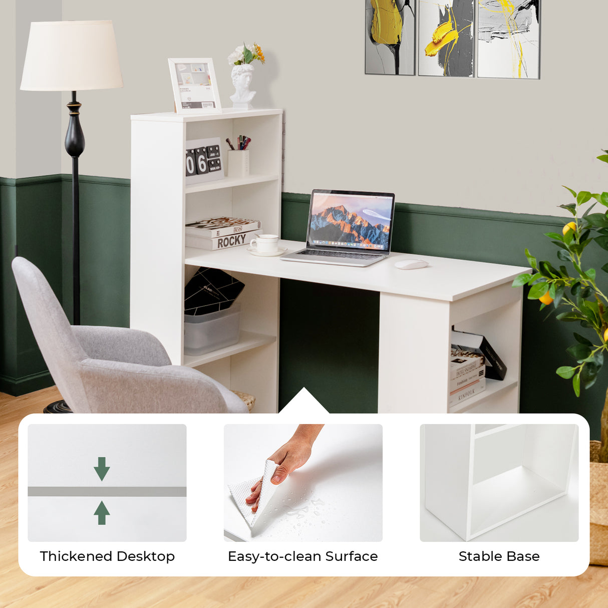Computer Desk Writing Workstation Office with 6-Tier Storage Shelves-Black