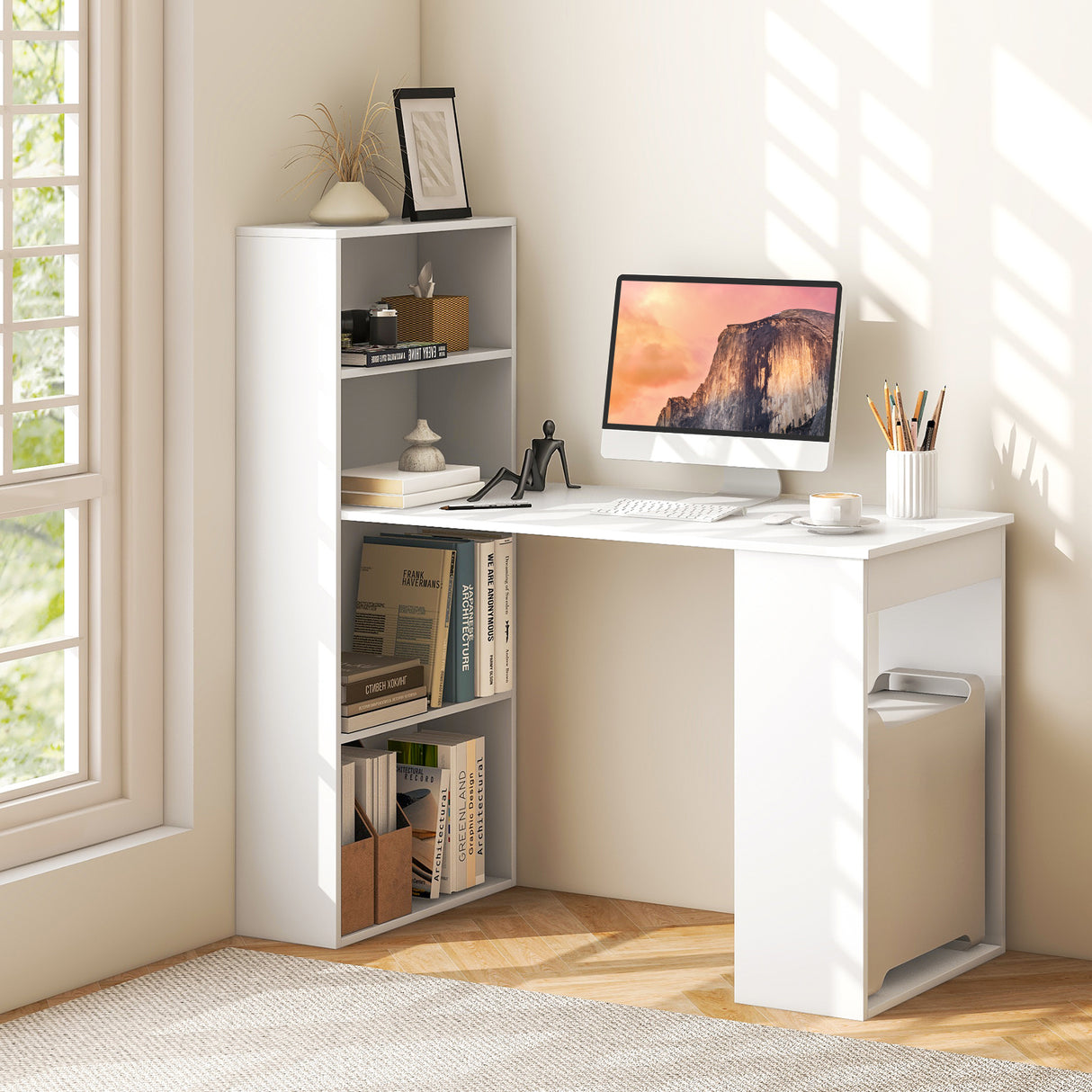 Computer Desk Writing Workstation Office with 6-Tier Storage Shelves-Black