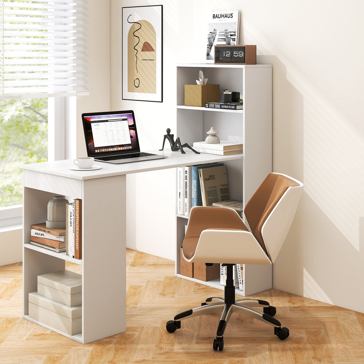 Computer Desk Writing Workstation Office with 6-Tier Storage Shelves-Black