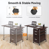 Folding Computer Laptop Desk Wheeled Home Office Furniture-Natural