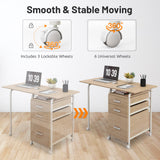 Folding Computer Laptop Desk Wheeled Home Office Furniture-Natural