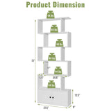 6-Tier S-Shaped Freestanding Bookshelf with Cabinet and Doors-White