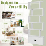 6-Tier S-Shaped Freestanding Bookshelf with Cabinet and Doors-White