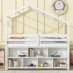 House Loft Bed With Roof Frame, Under Bed Shelving Storage Unit, Guardrails, Ladder by Couch.com