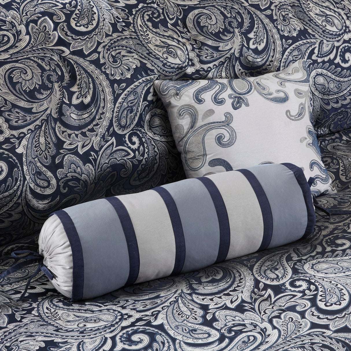 12 Piece Comforter Set with Cotton Bed Sheets Navy Cal King