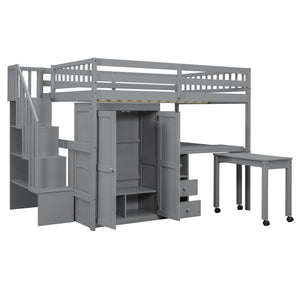Loft Bed With Stairs, Bookshelf, Drawers, Desk & Wardrobe, Space Saving Multifunctional Furniture by Couch.com