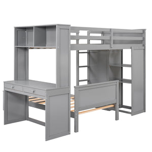 Loft Bed With A Stand Alone Bed, Shelves, Desk, And Wardrobe by Couch.com