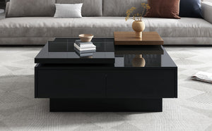 Movable Square Top Coffee Table With 4 Hidden Storage Drawers by Couch.com