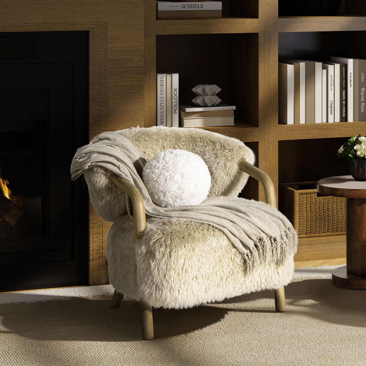 Couch.com Ayla Round Sphere Accent Ball Throw Pillow Curly White, Durable Design, Fabric Construction, White Finish by Couch.com