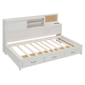 Twin Size Daybed With 3 Storage Drawers, Upper Soft Board, Shelf, And A Set Of Sockets And USB Ports - White by Couch.com