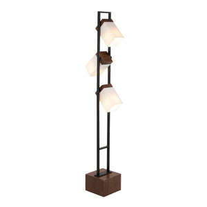 Bento 67.5' Contemporary Metal Floor Lamp in Black Metal and Walnut Wood with White Shade