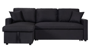 Paisley - Linen Fabric Reversible Sleeper Sectional Sofa With Storage Chaise by Couch.com