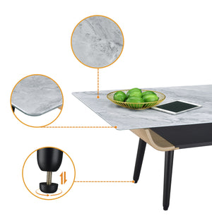 Landon - Coffee Table With Glass Marble Texture Top And Bent Wood Design by Couch.com