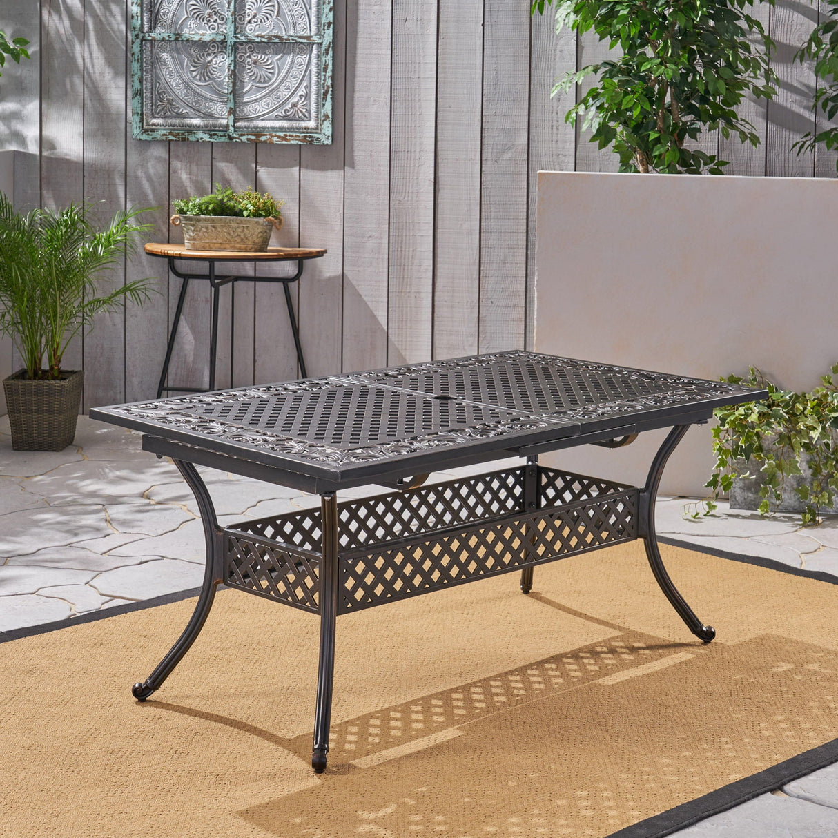 Outdoor Extendable Aluminum Dining Table With Pattern Table Top And Curved Legs - Copper by Couch.com