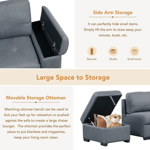 Sleeper Sectional Sofa, L-Shape Corner Couch Sofa Bed With Storage Ottoman & Hidden Arm Storage & USB Charge For Living Room Apartment by Couch.com