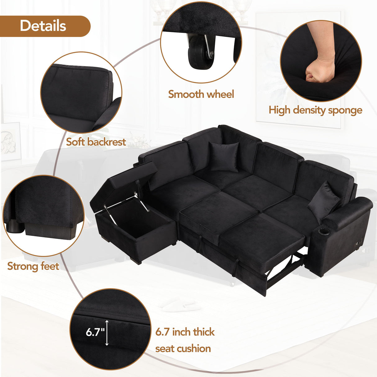 Sleeper Sofa Bed, 2 In 1 Pull Out Sofa Bed L Shape Couch With Storage Ottoman For Living Room, Bedroom Couch And Small Apartment by Couch.com