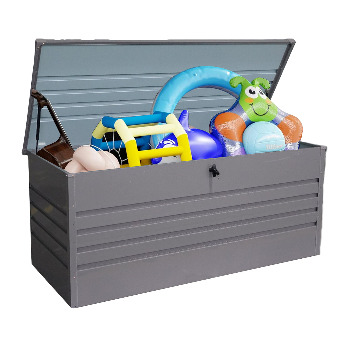 260 Gallon Waterproof Outdoor Deck Box, Steel, Lockable Patio Storage for Cushions and Garden Tools, Light Gray