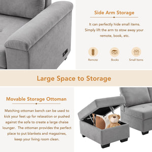 Sleeper Sectional Sofa, L-Shape Corner Couch Sofa Bed With Storage Ottoman & Hidden Arm Storage & USB Charge For Living Room Apartment by Couch.com