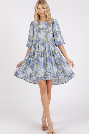 New Summer Flower Print Linen Blend Babydoll Mini Dress – Feminine and Flowy Babydoll Dress with Floral Print for a Playful Summer Look