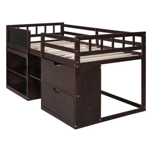 Low Loft Bed With Rolling Desk, Shelf And Drawers by Couch.com