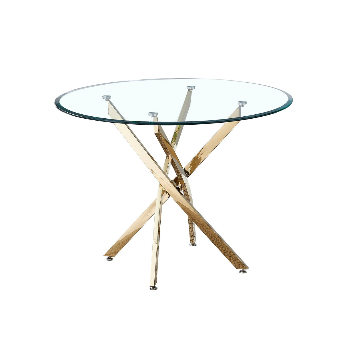 Contemporary Round Clear Dining Tempered Glass Table With Gold Finish Stainless Steel Legs - Gold by Couch.com