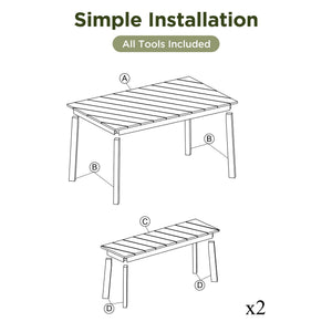 Go 3-Piece Acacia Wood Table Bench Dining Set