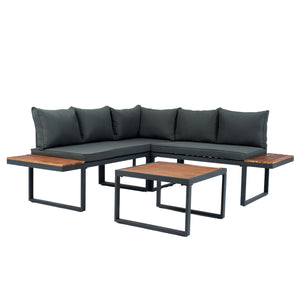 4 Piece L-Shaped Patio Wicker Outdoor 5 Seater Sectional Sofa Seating Group Conversation Sets With Side Table & Cushions - Dark Gray by Couch.com
